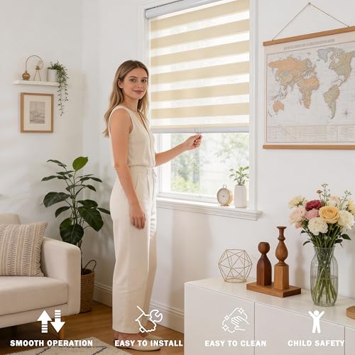 JIANGPIN TEXTILE Cordless Zebra Blinds Window Blind Zebra Shade Blinds for Windows Roller Sheer Shades Privacy Light Filtering Shades for Home Kitchen Bathroom (Width 37'' X Height 72'' Cream) by JIANGPIN TEXTILE - Image 5
