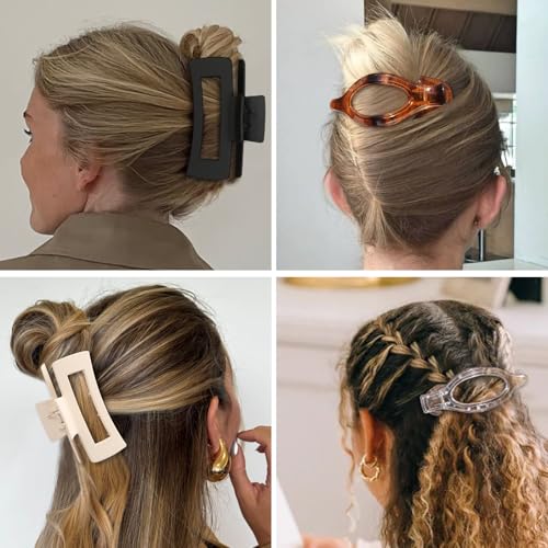 Hair Clips for Women 4.3 Inch Large Hair Claw Clips 8 pcs Square Claw Clips & Flat Hair Clips for Thick or Thin Hair French Concord Hair Barrettes Alligator Hair Accessories for Women (Transparent) — view 5