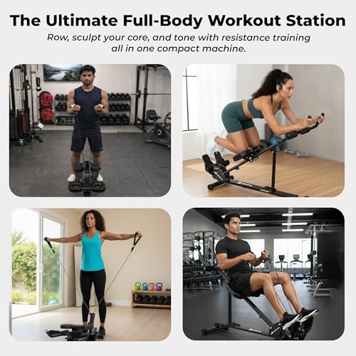 Image of Scullos Rowing Machine with AB Trainer | Home Gym Fitness Equipment | 150 Kg Capacity | LCD Display