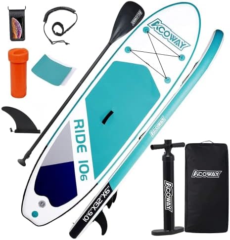 ACOWAY Inflatable Stand Up Paddle Board, 10'6" ×32" × 6" Sup for All Skill Levels Inflatable Paddle Boards, Non-Slip Deck, Double Action Pump, Waterproof Bag for Youth & Adult & Kids