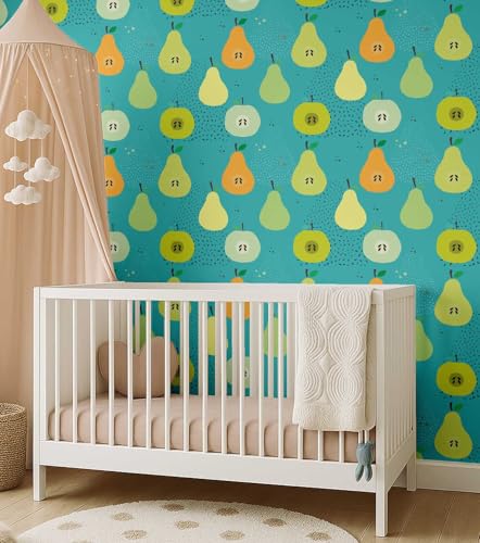 Papel pintado de frutas infantil para decorar el dormitorio con vinilo verde 4