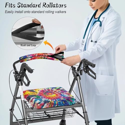 Image of Tie-Dye Rollator Walker Seat and Backrest Covers Universal Walkers Seat Covers Soft Rollator Accessories for Seniors Women Men