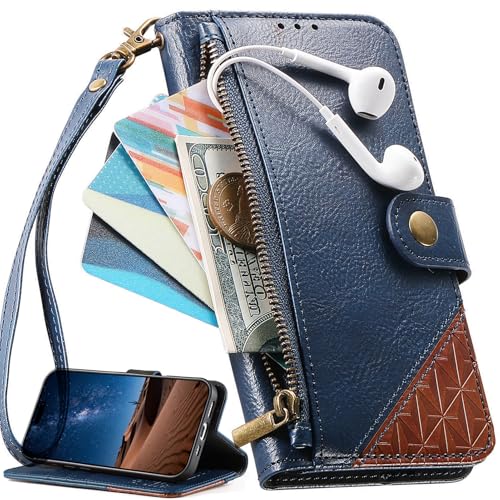 kaijir Compatible with Huawei P90 Pro Max Wallet Cover, Wrist Strap, Card Hold, Zipper Pocket Phone Case Fit for Huawei P90 Pro Max-Blue
