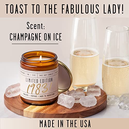 40Th Birthday Gifts For Women Unique - 'Limited Edition 1983' Soy, W/Champagne On Ice I 40 Birthday Gifts For Women I 40 Year Old Birthday Gifts For Women I 9Oz Reusable Jar, 50Hr Burn, Made In Usa #TOP2