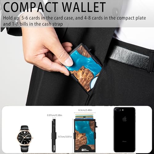 Image of Slim Card Holder Wallet for Men, Minimalist RFID Blocking Pop Up Wallet, Smart Metal Business Card Case Holds 12 Cards, Ultra-Thin Front Pocket Wallet, Gifts for Men