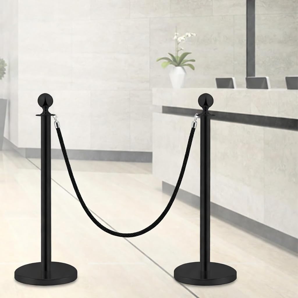 Postes Separadores de Acero Inoxidable Negro 90 cm 2 Piezas Control de Multitudes