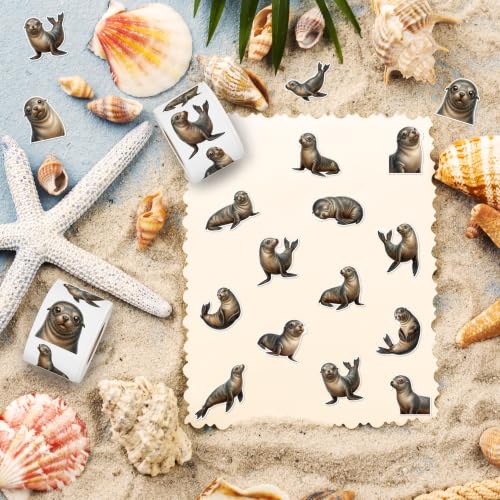 Image of Lion Waterproof Vinyl Self-Adhesive Sticker for Laptop DIY Craft | Waterproof Durable Vinyl Sea Lion Sticker Easy Peel & Stick Clear Printing Ocean Theme for Journals Diaries Gifts Kids Crafts