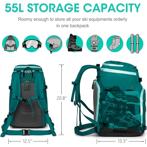 image for SEMSTY Ski Boot Bag, 55L Waterproof Snowboard Boots Travel Backpack fo