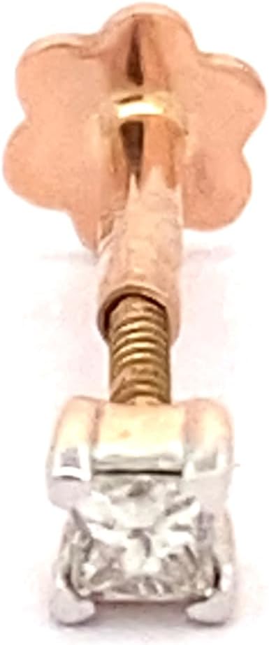 Demira Natural 1.9MM (0.04ct) Diamond in Princess cut14K Rose Gold Nose Ring - Lip Labret Monroe Stud, Screw Post, 6MM Long, 16 Gauge
