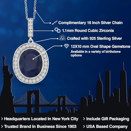 Gem Stone King 925 Sterling Silver Oval Gemstone Birthstone Halo Necklace For Women | Oval 12X10MM | Halo Pendant Necklace for Women | With 18 Inch Silver Chain2