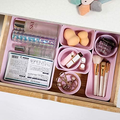 Desk Drawer Organizer Trays, Foldable Felt Drawer Organizers Set, Versatile Cosmetic Makeup Drawer Dividers, Washable Storage Bins Trays for Office Dresser Pink