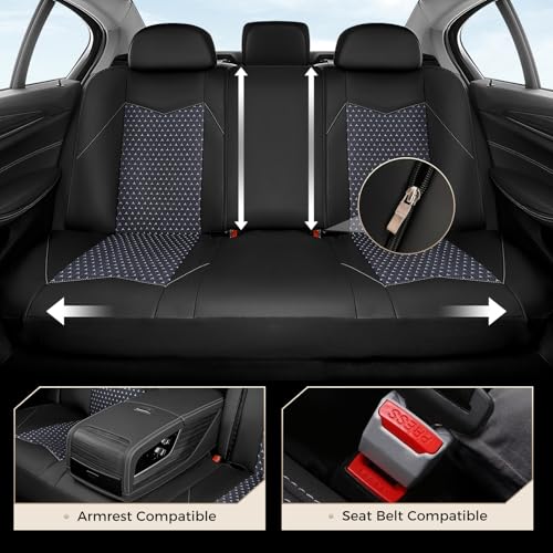 Image of Coverado Car Seat Covers 5 Seats, PU Leather Seat Covers Fullset, Printed Breathable Mesh Design, Front and Rear Car Seat Protectors, Luxury Automotive Seat Covers Universal Fit for Most Cars, Black