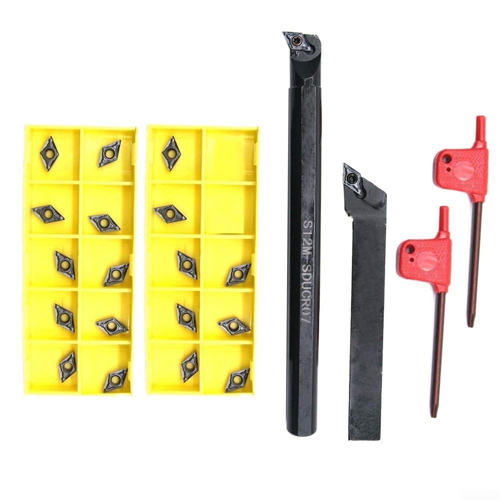 1/2" Wendeplattenhalter-Set aus Hartmetall mit Wendeplatten, 20 Hartmetalleinsätze für DCMT21.51 DCMT070204, für Schlicht- und Vorschlichtanwendungen