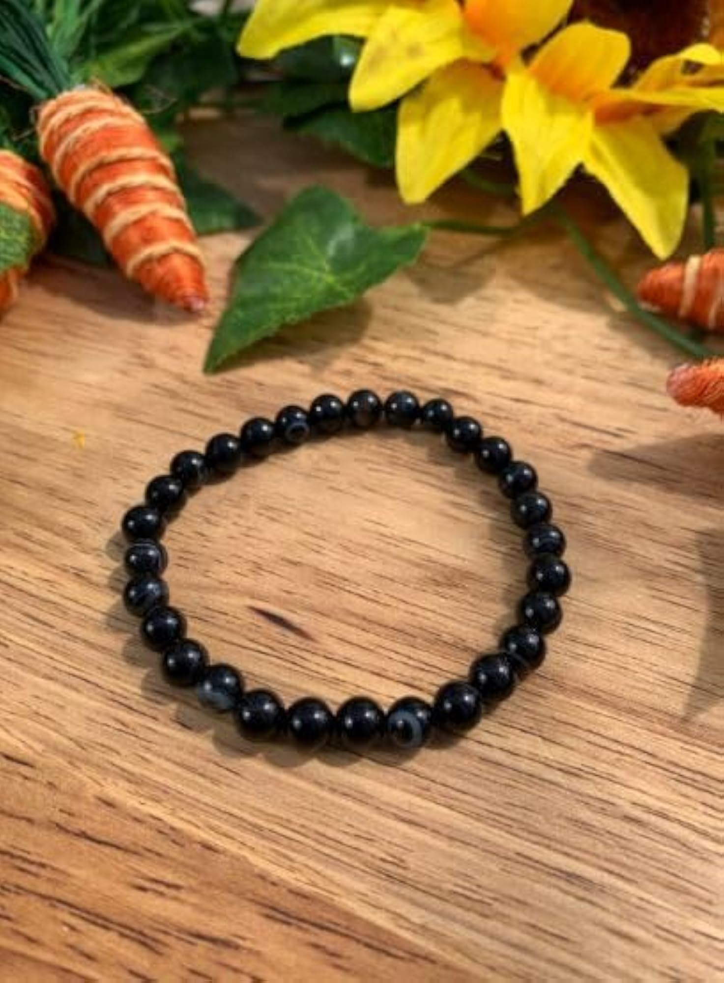 Pure Black Banded Agate Bracelet, Certified Quality