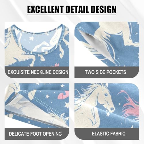 ALAZA Horse Star Blue Pajamas Set Short Sleeve Cotton Sleepwear Summer Pjs 2 Piece 5-14Y4