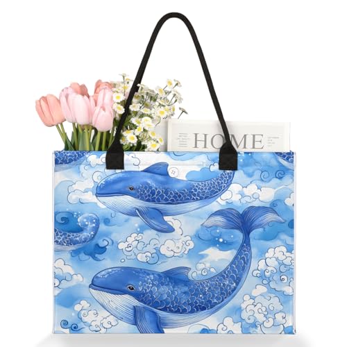 Blue Dolphin Ocean Tote Bag for Women Large Beach Bag Reusable Tote Bags for Work Travel Beach Shopping3