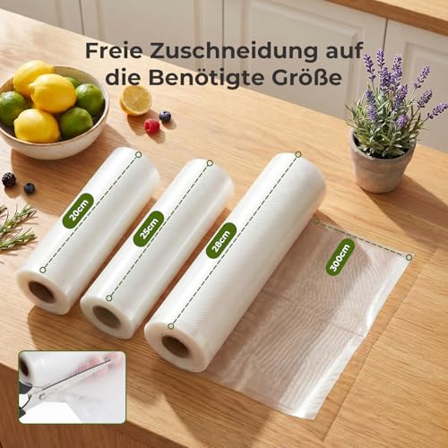 Vakuumierbeutel 3 Rollen Vakuumierfolie, Vakuumbeutel Lebensmittel 28/25/20x300cm, Profi Folienrollen BPA-frei, stark & reißfest, für alle Vakuumierer & Sous Vide