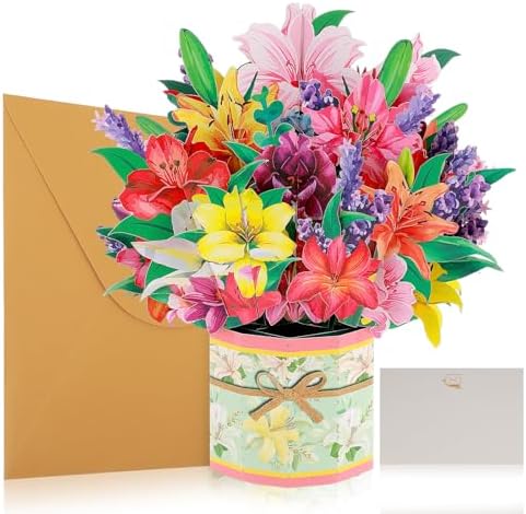 3D Pop-Up Geburtstagskarte Mit Lilien - Handgefertigte Grußkarte 15x20cm Gelb