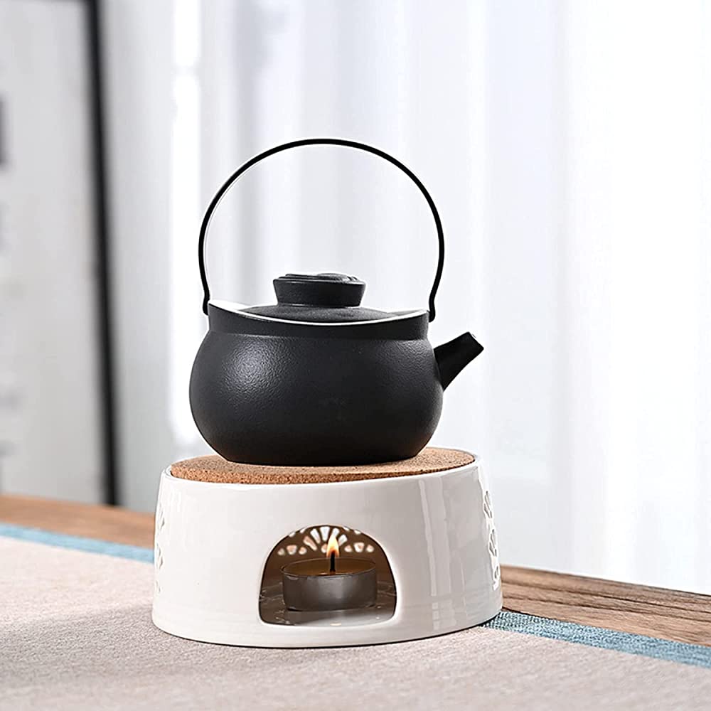 Réchaud à Théière En Céramique Blanche UQTUKO - 14.5cm - Avec Porte-Bougie - Pour Thé Et Café