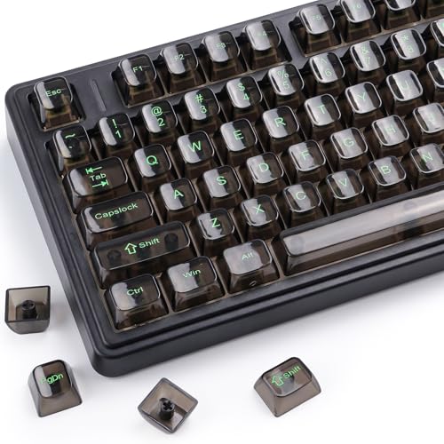 Double Shot PC Keycaps 115 Keys Black Clear Keycaps Transparent Shine Through OEM Profile Keycap for 61/68/84/87/98/100 Cherry MX Switch Mechanical Keyboards