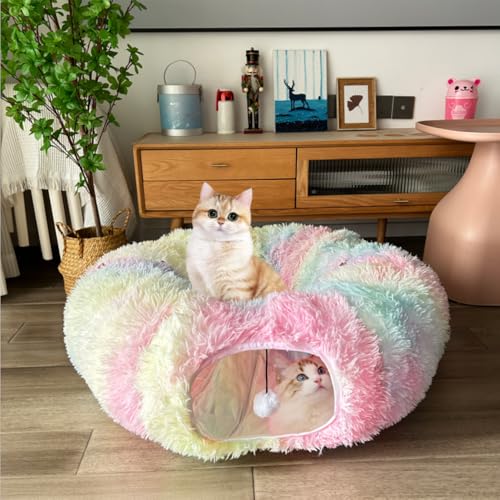 Túneles para gatos interactivos con laberinto de felpa colorida para gatitos