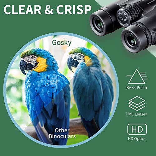 Gosky 10X42 Roof Prism Binoculars For Adults, Hd Professional Binoculars For Bird Watching Travel Stargazing Hunting Concerts Sports-Bak4 Prism Fmc Lens-With Phone Mount Strap Carrying Bag #TOP1