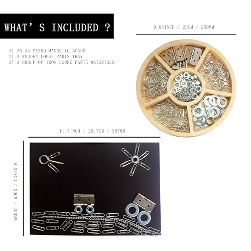 Metal Loose Parts Learning Kit with Magnetic Board and Tray Set, STEAM Activities for Kids Ages 3+, Montessori & Reggio-Inspired Kindergarten Preschool Classroom Materials