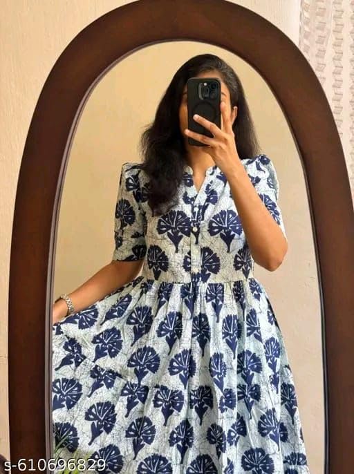 Image of Women's Rayon A-Line Midi Dress, Floral Print, Short Sleeves, Round Neck, Tiered Design