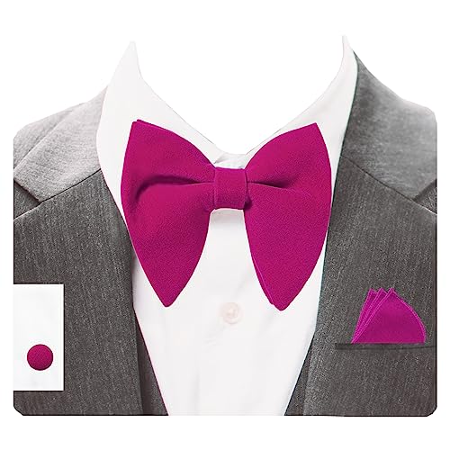Image of GUSLESON Mens Solid Plaid Velvet Pre-tied Adjustable Bow Tie and Pocket Square Cufflink Set with Gift Box