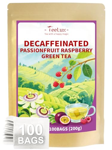 Image of TeeLux Decaf Passion Fruit & Raspberry Green Tea, Aromatic & Smooth, 100 ct