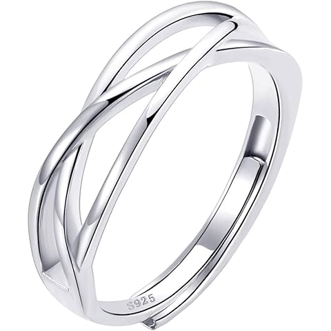 OOOPEL Sterling Silver Adjustable Ring S925 Silver Rings for Women Cubic Zirconia Twist Love Knot Dainty Ring Silver Minimalist Open Finger Rings Silver Thumb Sterling Silver Ring
