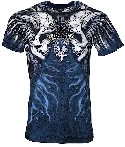 Xtreme Couture by Affliction Men T-Shirt Silent Scream Cross Biker MMA Gym $40 (L) Blue