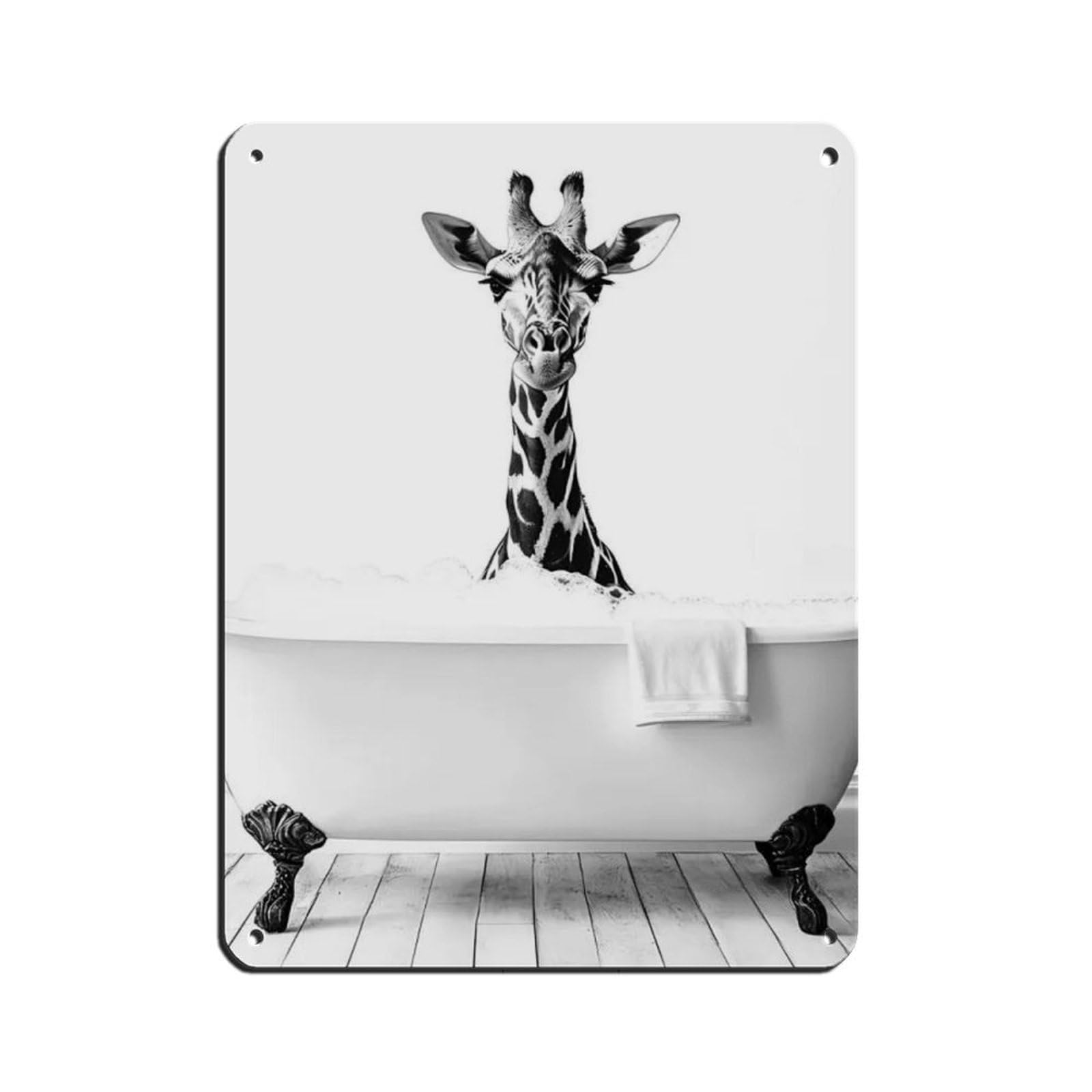 Giraffe in The Bathtub, Cute Bathroom Art Tin Sign Vintage Metal Pub Club Cafe Bar Home Wall Art Decoration Poster Retro 12x16inch(30x40cm)