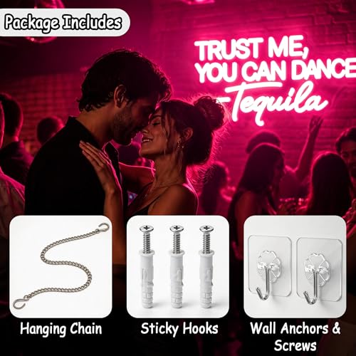 Image of Pink Neon Sign Led Neon Lights Signs for Wall Decor USB Powered Led Signs for Room Decoration-Trust Me You Can Dance Tequila