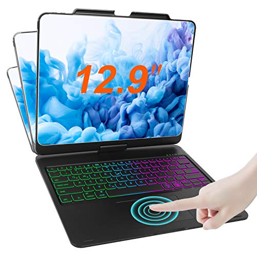 Touchpad Keyboard Case for iPad Pro 12.9 2020 4th Generation/2018-3rd Gen - iPad Pro 12.9 Case with Touchpad - 12 Backlight Function Keyboard - Pencil Holder Included - Wireless Tablet Keyboard