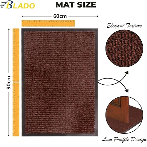 Image of BLADO Washable Door Mats - Non-Slip Heavy Duty Doormats - Stylish Large Rubber Mat - Perfect Dust Grabbing Indoor & Outdoor Mat (Rust, 60cm x 90cm)