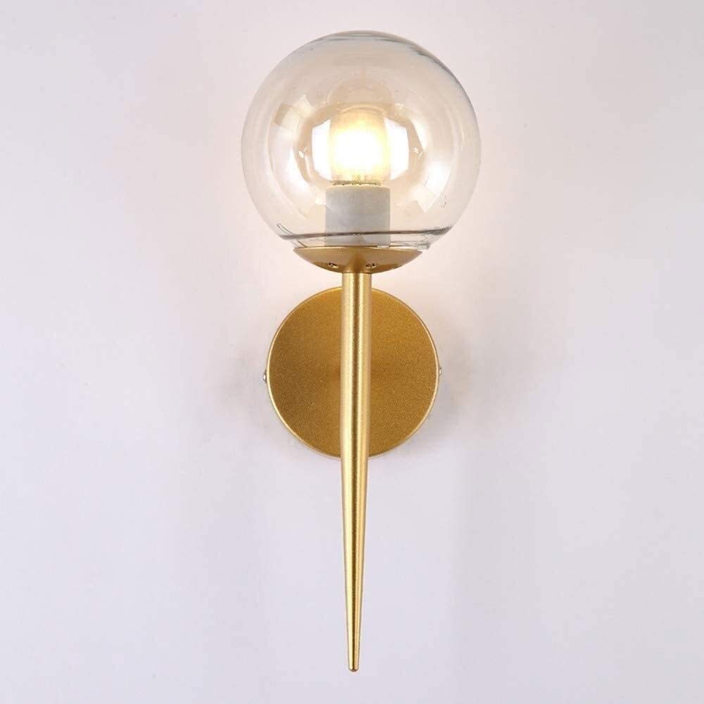 Nordic Vintage Gold Metall Wandlaterne Moderne Industrielle Glaswandlampe Leuchte Schlafzimmer Nacht Leselampe Retro Glaskugel Wandleuchten für Wohnzimmer Flur Wandbeleuchtung, E27 Fassung needed
