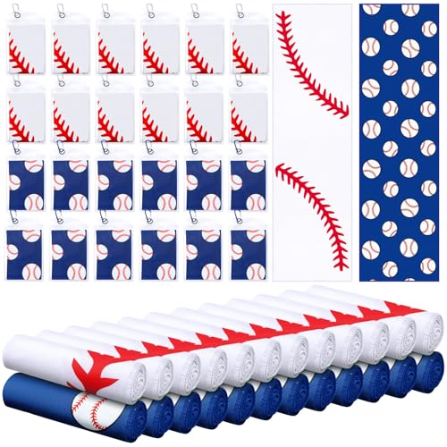 Mindsoft 24 Set Baseball Cooling Towels for Sports Team Gifts with Carrying Pouch 40 x 12 Inch Baseball Towels Bulk Microfiber Ice Cooling Rags for Birthday Party Favors Swag Bag Stuffers
