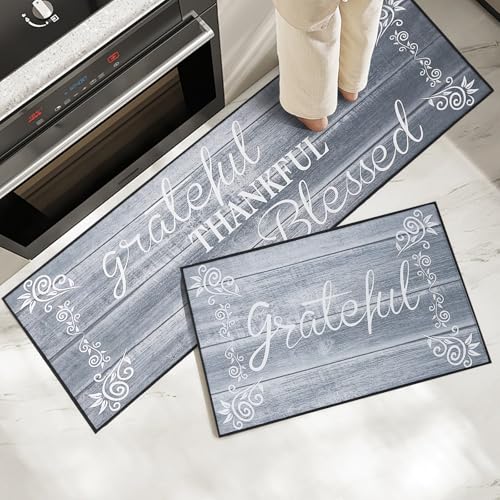OPLERT Juego de alfombras de Cocina, Alfombrillas de Cocina Antideslizantes y Lavables, Juego de 2 Alfombrillas de Cocina antifatiga, para la decoración del hogar y la Oficina,Gris,43x75+43x150cm