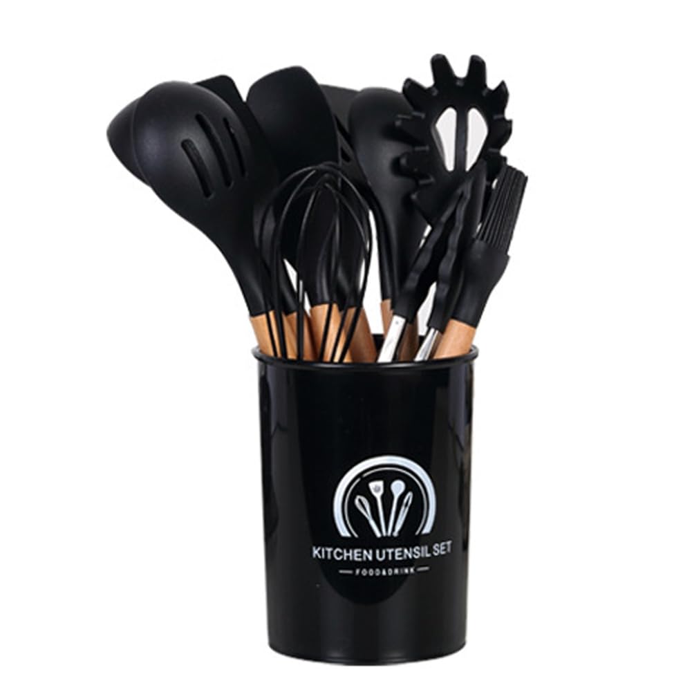 Chef Küchenhelfer-Set Aus Silikon, 34-Teilig, Hitzebeständig, Küchenhelfer und Werkzeuge mit Reibe, Schwarz