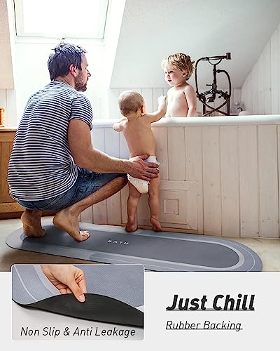 Image of MontVoo Bath Mat Runner - Long Non Slip Absorbent Quick Dry Thin Bath Rug for Bathroom Floor Mat - Rubber Backed - Stain Resistant - Easy Care - Blue 17 inchx59 inch