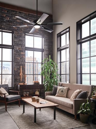 KICHLER 300300SBK Protruding Mount, 6 Satin Black Blades Ceiling fan with 31 watts light, Satin Black - Image 8