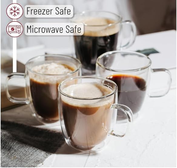 Miniatura 5 de BTaT- - Tazas de café expreso, juego de 4 (5 onzas, 5.1 fl oz), tazas de café de vidrio, tazas de vidrio de doble pared, tazas de capuchino, tazas