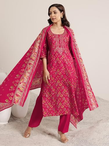 Image of Gerua by Libas Printed Silk Blend Straight Kurta With Trouser and Dupatta | Ethnic Wear |Wedding Dress | Ocassion Wear