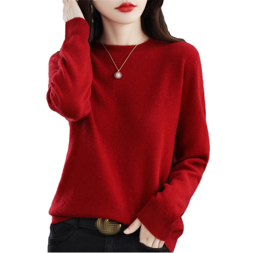 Dninmim Pulls Tricotés en Laine pour Femmes Pull en Cachemire Haut Col en O Pull Pull