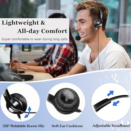 Image of Callez Phone Headset for Yealink Office Phone with Noise Cancelling Mic, RJ9 Mono Telephone Headset Compatible with Yealink T20P T33G T46G T48G T46S T48S T53W T54W Avaya 1608 9608 J179 Grandstream