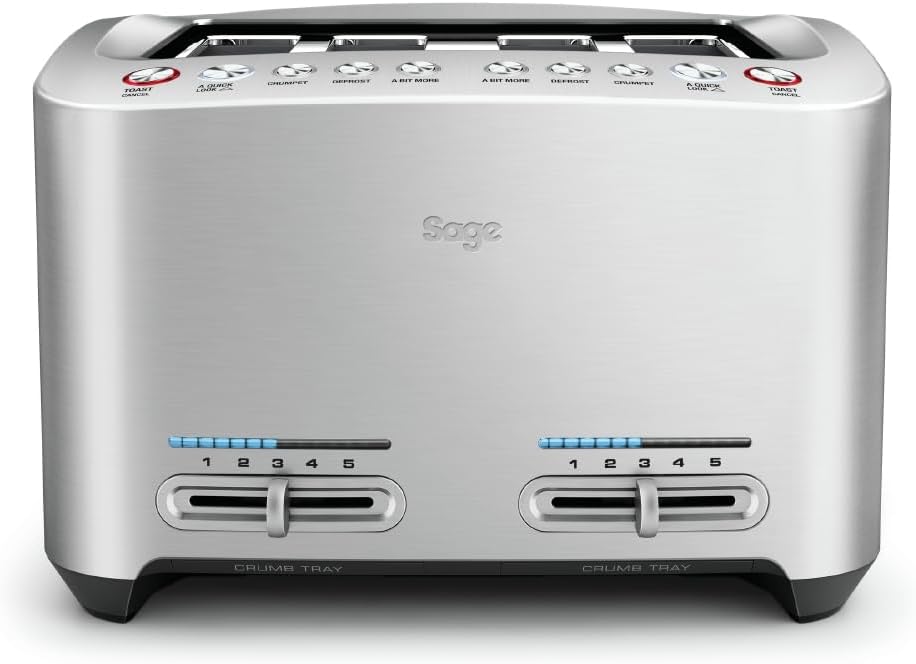 Sage - The Smart Toast 4 Slice Toaster with Extra-Wide Slots & LED Indicator & Varaible Browning Slider, Brushed Aluminium-UAE Version, 2 Year Manufacturer Warranty