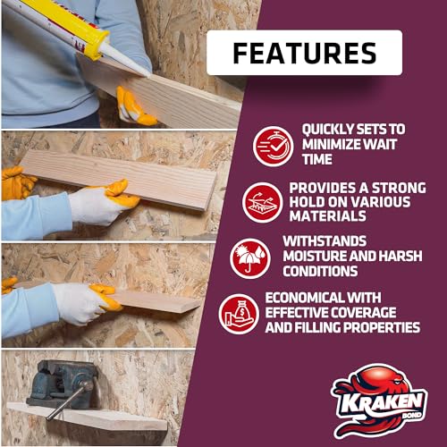 Image of KRAKEN BOND No More Nails Clear Polyurethane Adhesive - 100% Waterproof (D4) and Sealant Adhesive for Wood, Ceramic, Tile, Floor, Granite, Rubber | 2 Pack, 10.1 Fl. Oz.