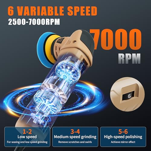 Mini Polishing Machine Buffer Rotary Polisher Auto Detailing Superpolish,3inch Car Polishers and Buffers with 8mm Random Orbital for Car Detailing,Variable Speed Small Buffer Polisher by ShineJack - Image 2