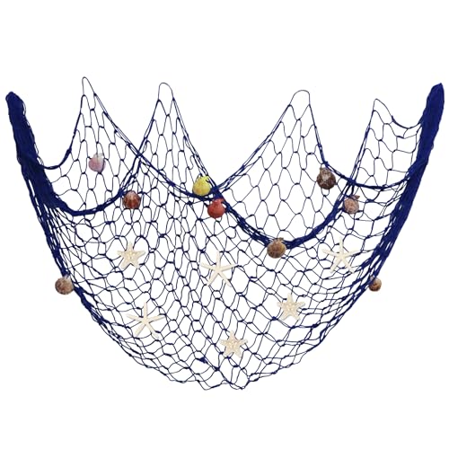 Fangoo Fischernetz deko Fischernetz Wanddekoration deko Muscheln Handgewebtes Fischernetz Mediterrane deko Hochzeit,Fotografie Wanddekoration (Blau...
